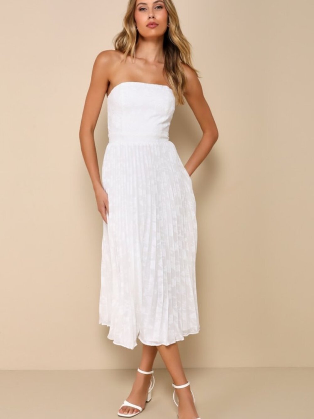 Lulus Perfectly Stunning Ivory Jacquard Strapless Midi Dress White - Size S